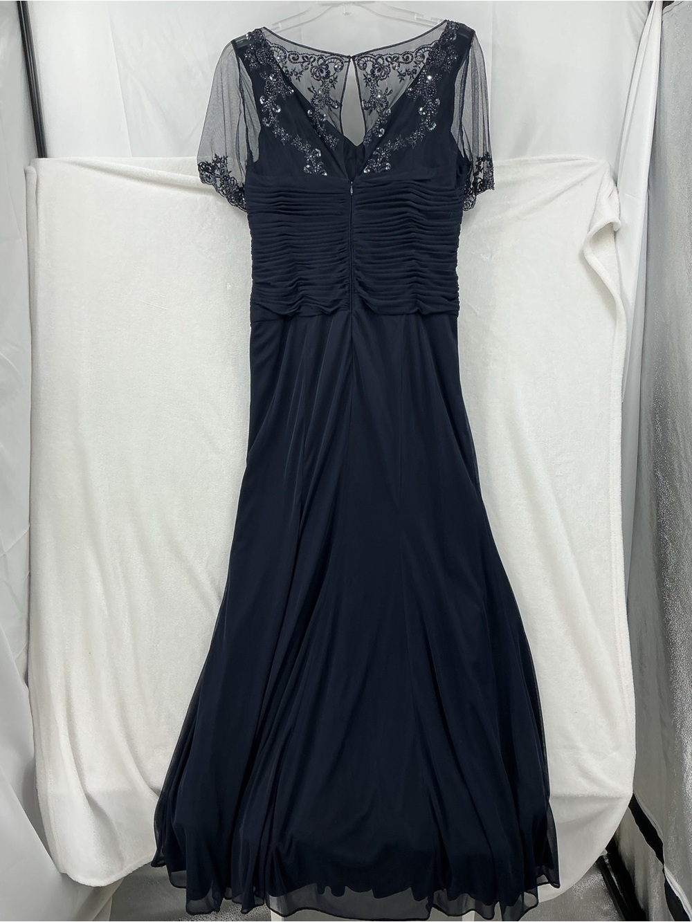 Adrianna Papell Navy V-Neck Maxi Dress with Sheer Short Sleeves 1138 - Picture 6 of 7